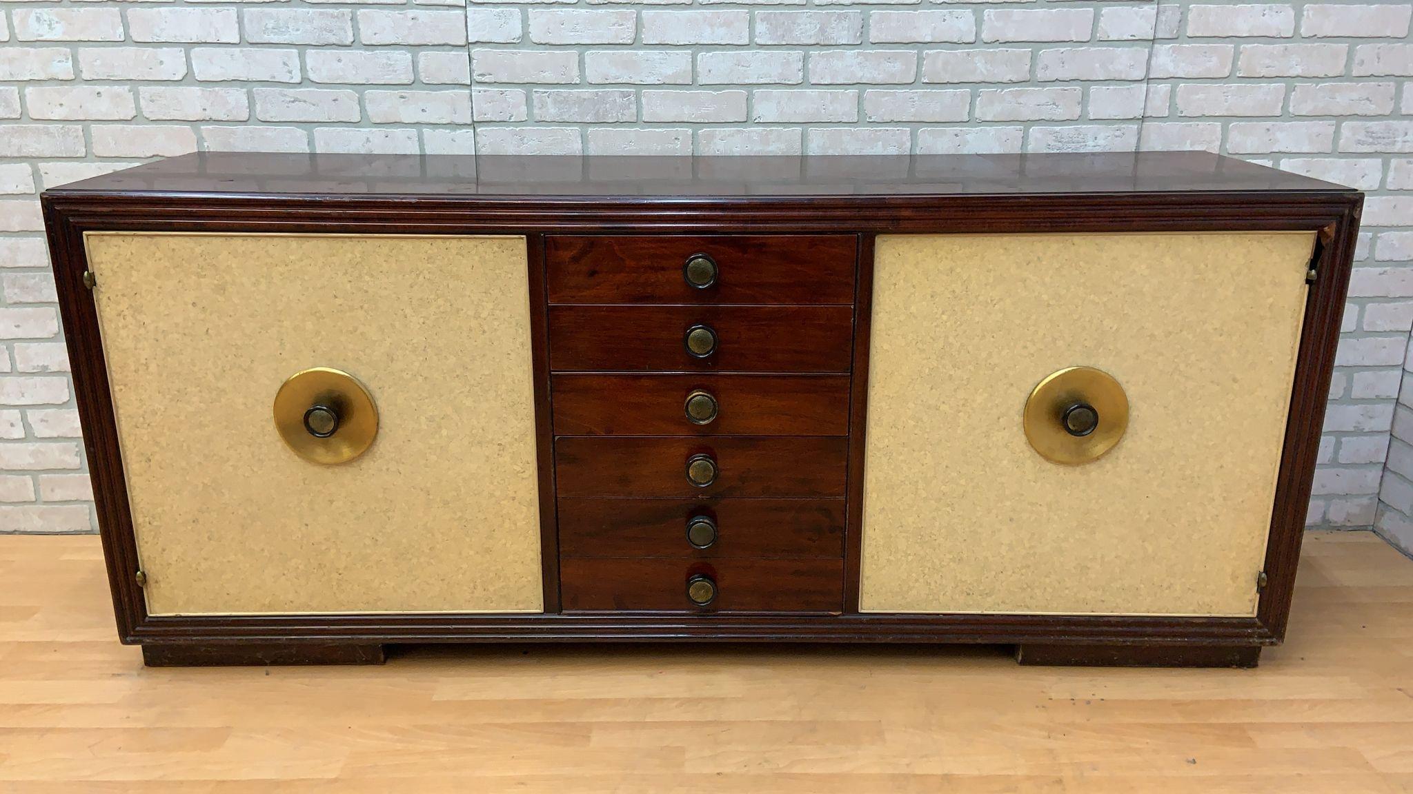 Art Deco Paul Frankl for Johnson Furniture Mahogany and Cork Sideboard For Sale 3