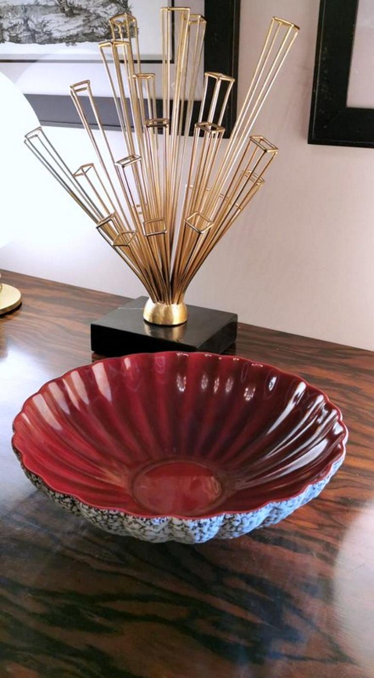 Art Deco Paul Milet Sevrès France Red and White Glazed Ceramic Bowl 12