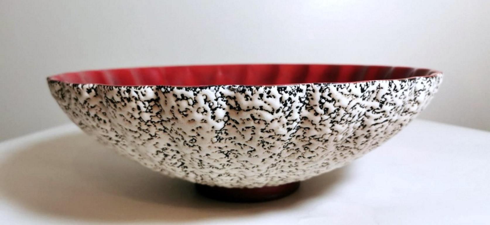 French Art Deco Paul Milet Sevrès France Red and White Glazed Ceramic Bowl