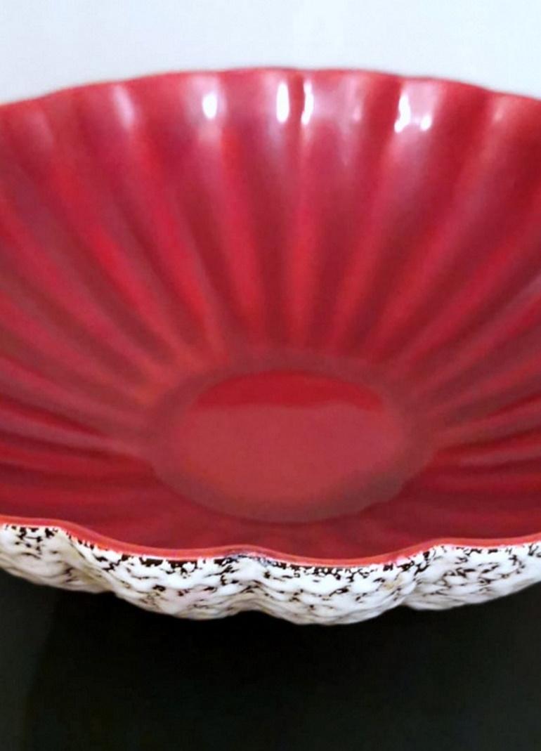 Art Deco Paul Milet Sevrès France Red and White Glazed Ceramic Bowl 1