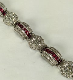 Art Deco Pave and Channel Set Ruby Bracelet