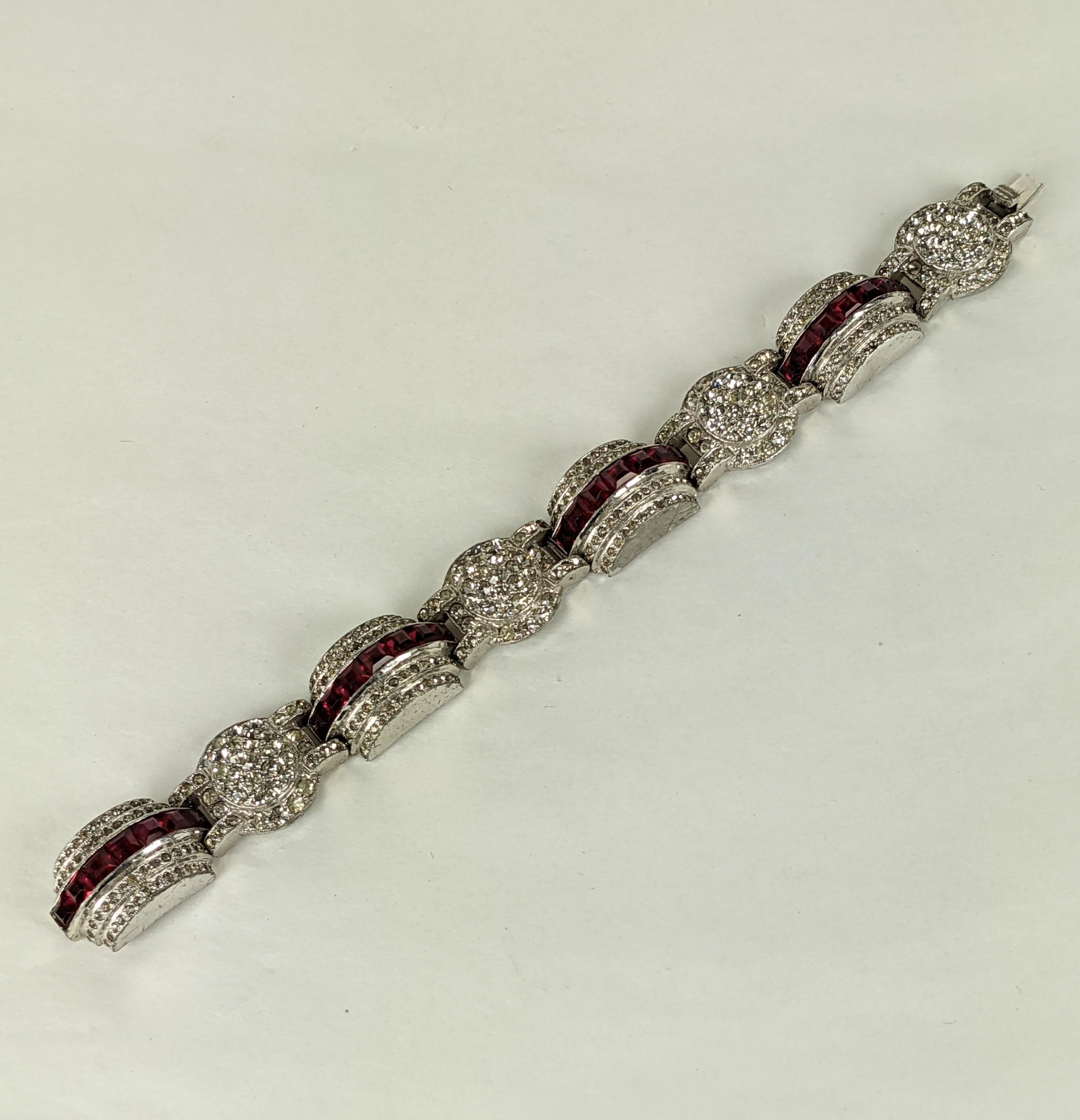 Art Deco Pave and Channel Set Ruby Bracelet In Good Condition For Sale In New York, NY