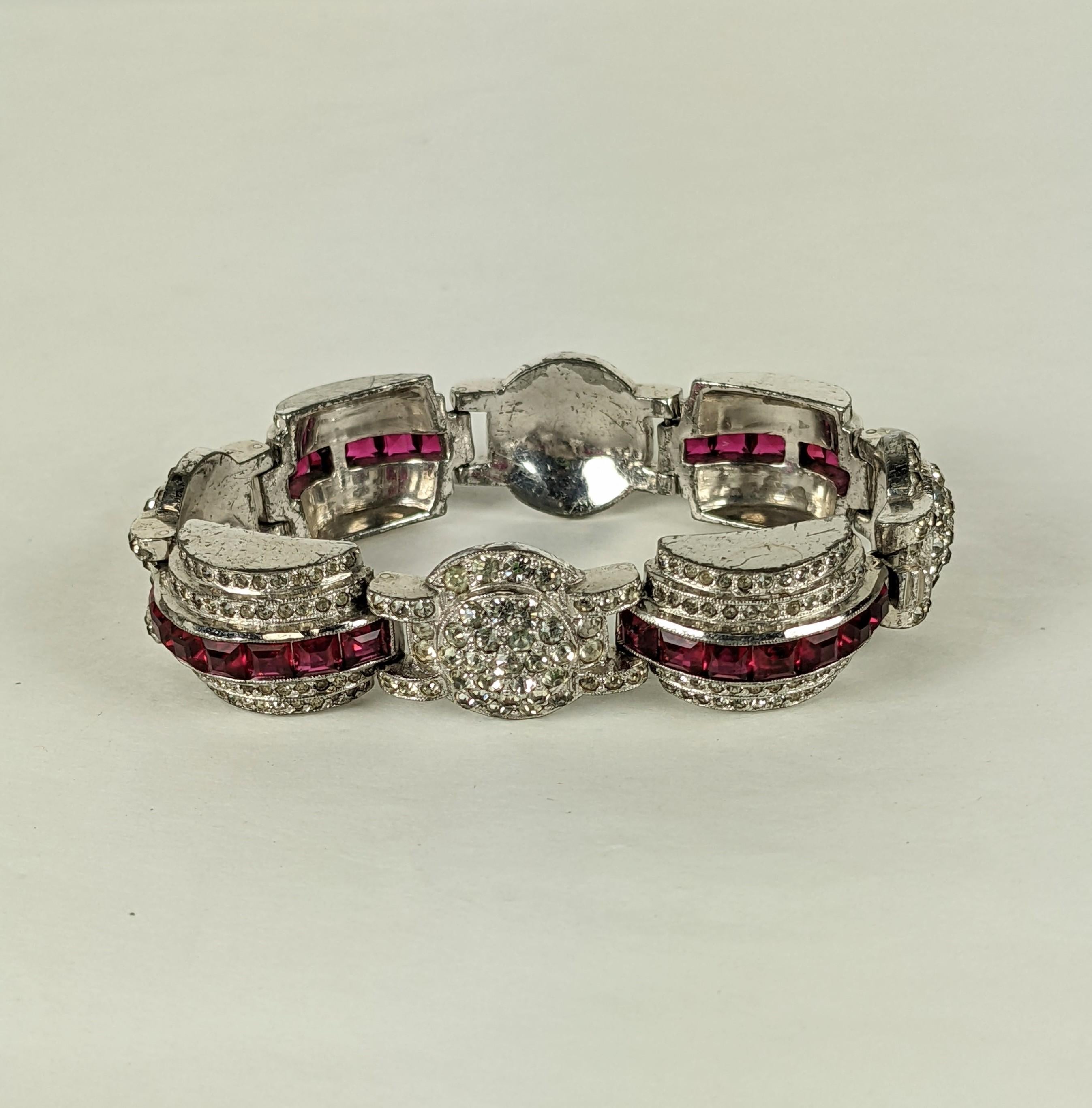 Women's or Men's Art Deco Pave and Channel Set Ruby Bracelet For Sale