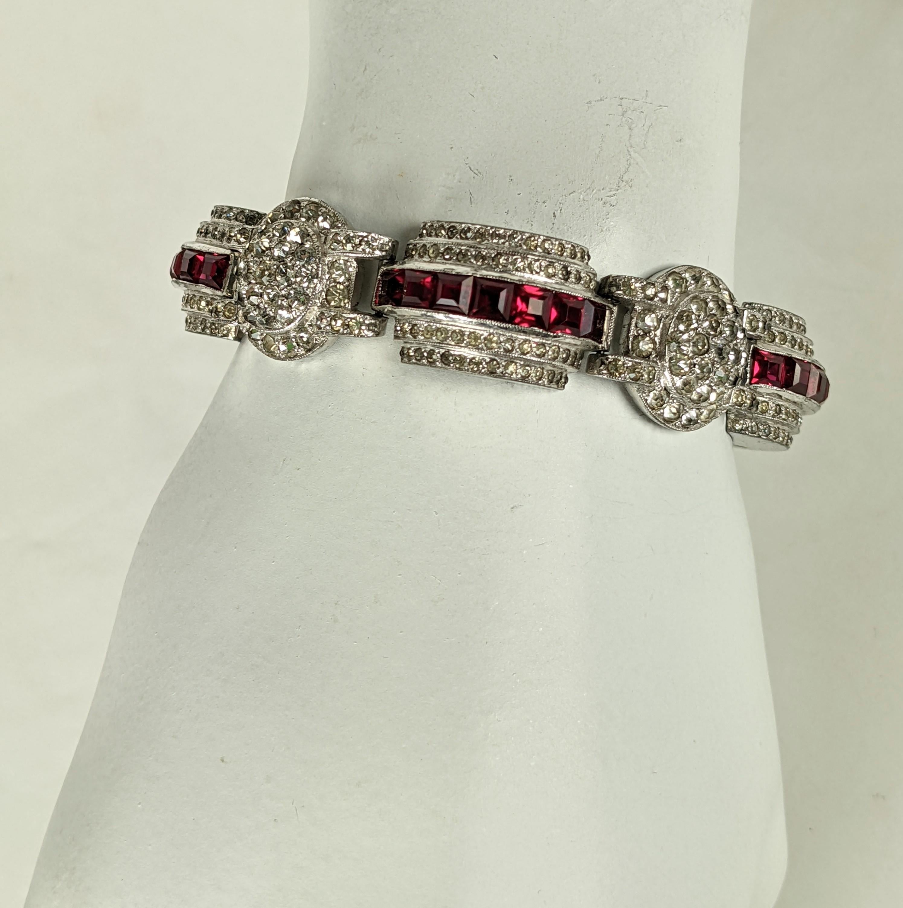 Art Deco Pave and Channel Set Ruby Bracelet For Sale 3