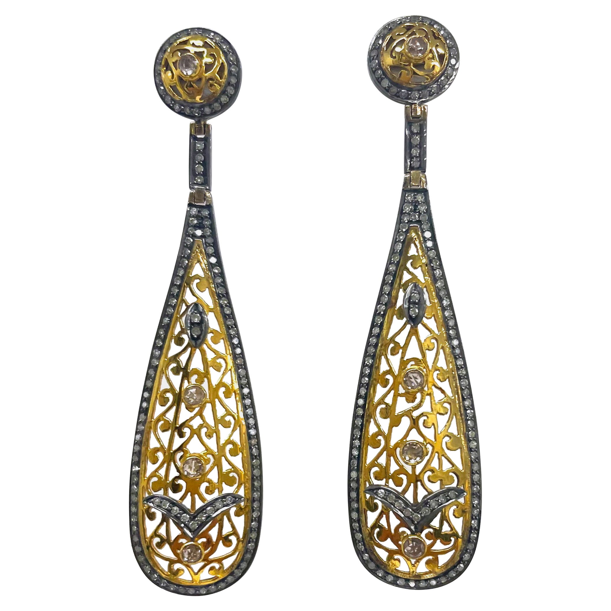 Boucles d'oreilles Paradizia Art déco avec pavés et diamants taillés en rose