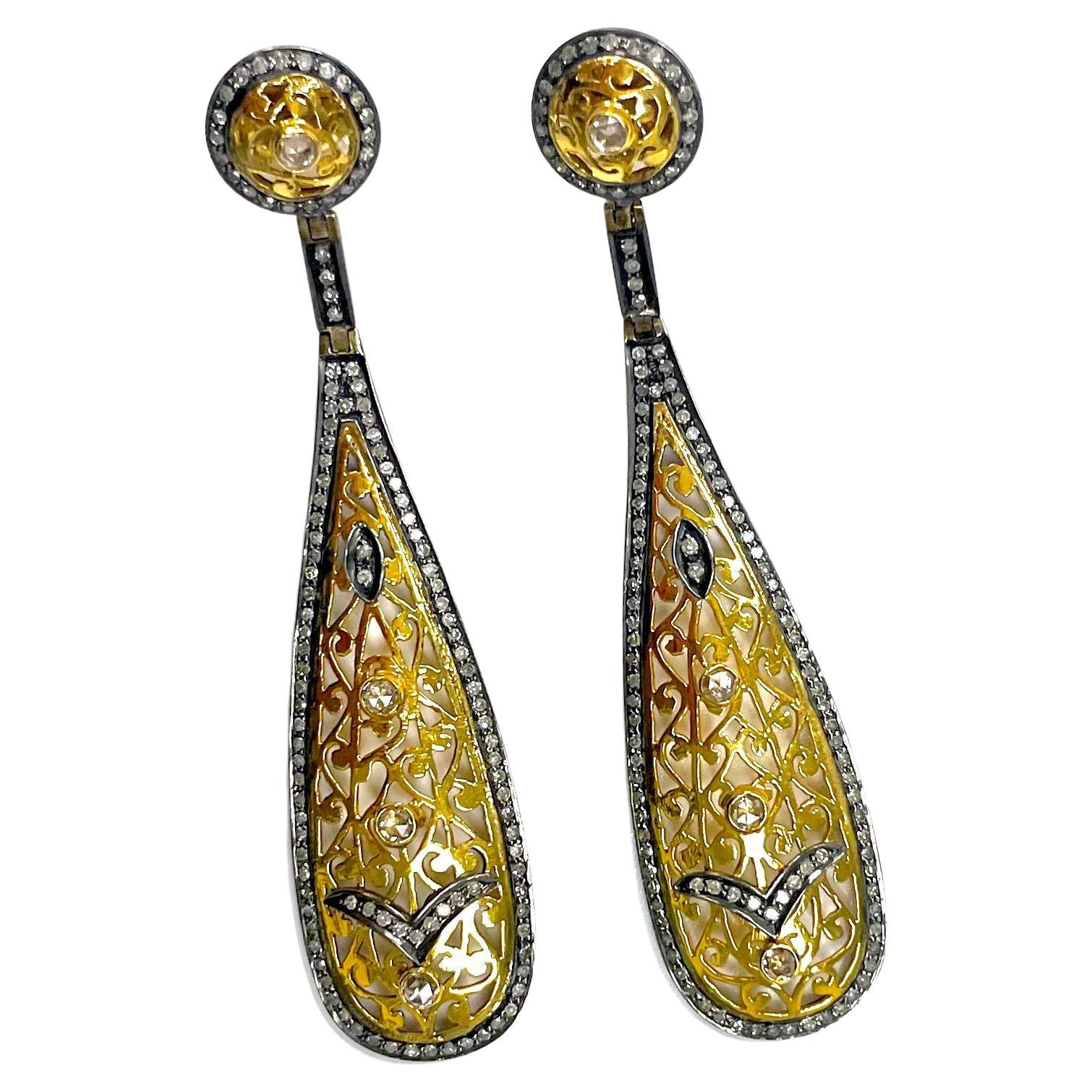 Art Deco Pave and Rose Cut Diamond Earrings For Sale 3