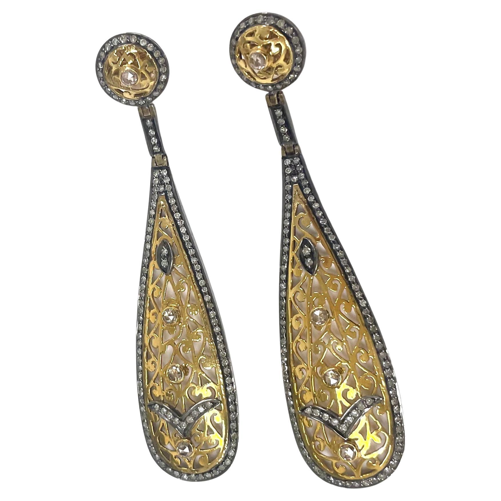 Art Deco Pave and Rose Cut Diamond Earrings In New Condition For Sale In Laguna Beach, CA