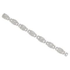 Antique Art Deco Pavé Diamond and Platinum Floral Motif Plaque Link Bracelet
