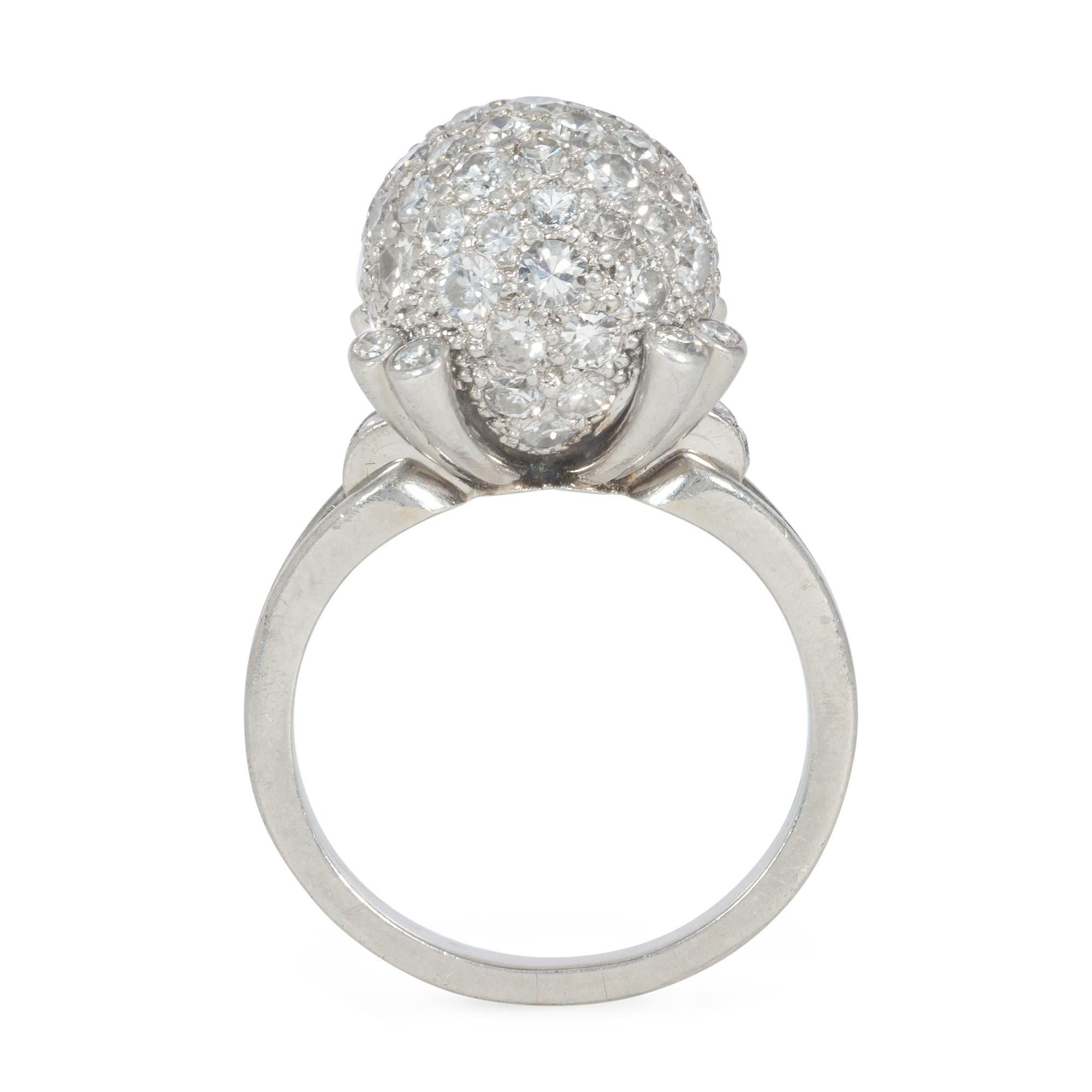 Round Cut Art Deco Pavé Diamond Ball Ring in Platinum For Sale