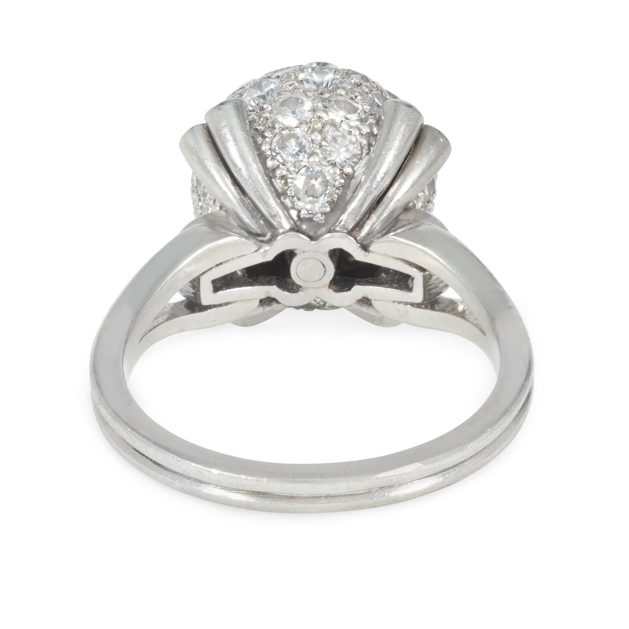 Art Deco Pavé Diamond Ball Ring in Platinum In Good Condition For Sale In New York, NY