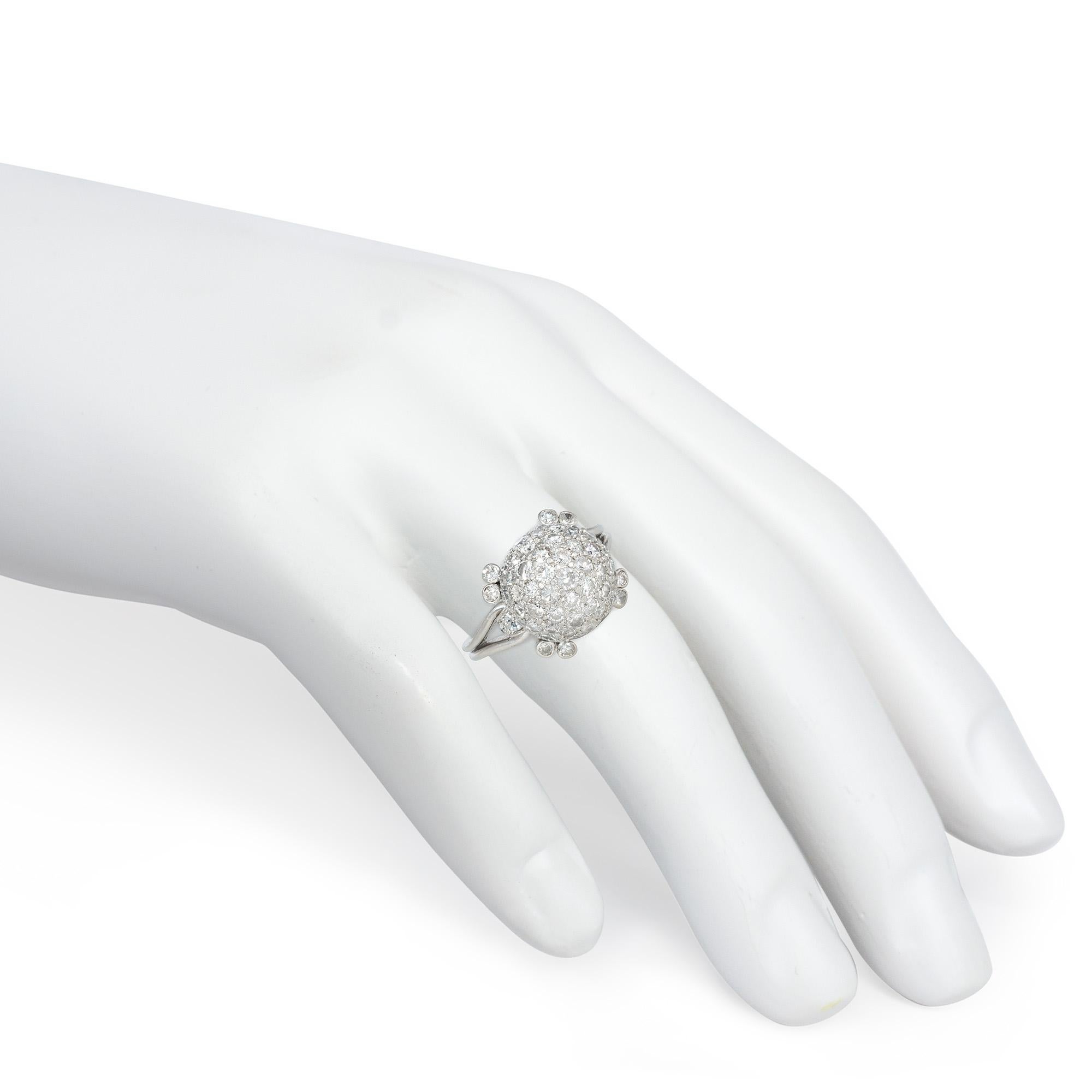 Women's or Men's Art Deco Pavé Diamond Ball Ring in Platinum For Sale