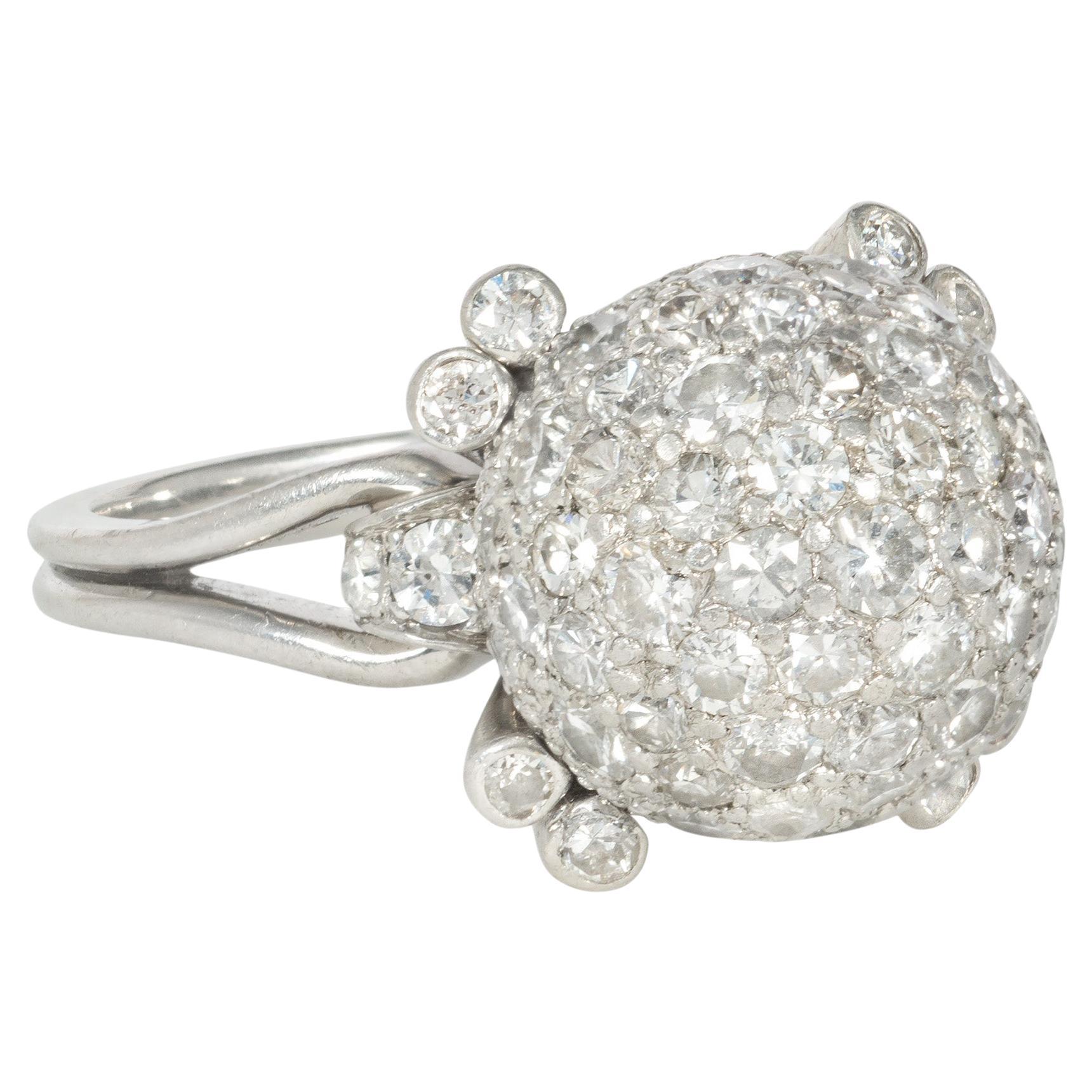 Art Deco Pavé Diamond Ball Ring in Platinum For Sale