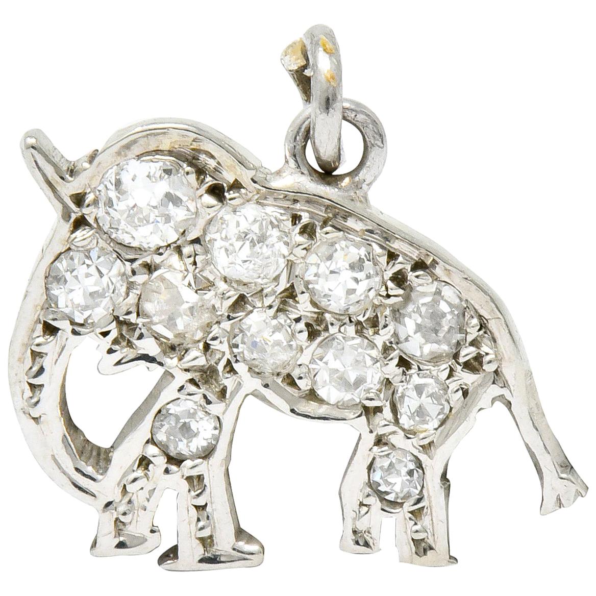 Art Deco Pave Old European Cut Diamond Platinum Elephant Charm