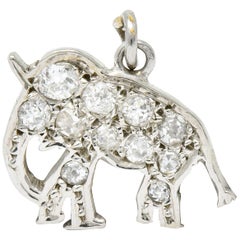 Vintage Art Deco Pave Old European Cut Diamond Platinum Elephant Charm