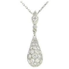 Art Deco Pavé Set Diamond Egg Pendant Necklace