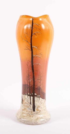 Vase Art déco Paysage de Neige de Legras, France, 1920