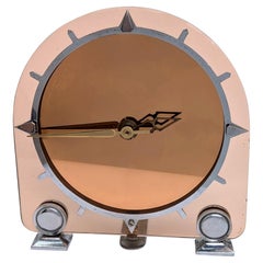 Vintage Art Deco Peach Colour Mirror Glass 8 Day Movement Mantle Clock, c1930