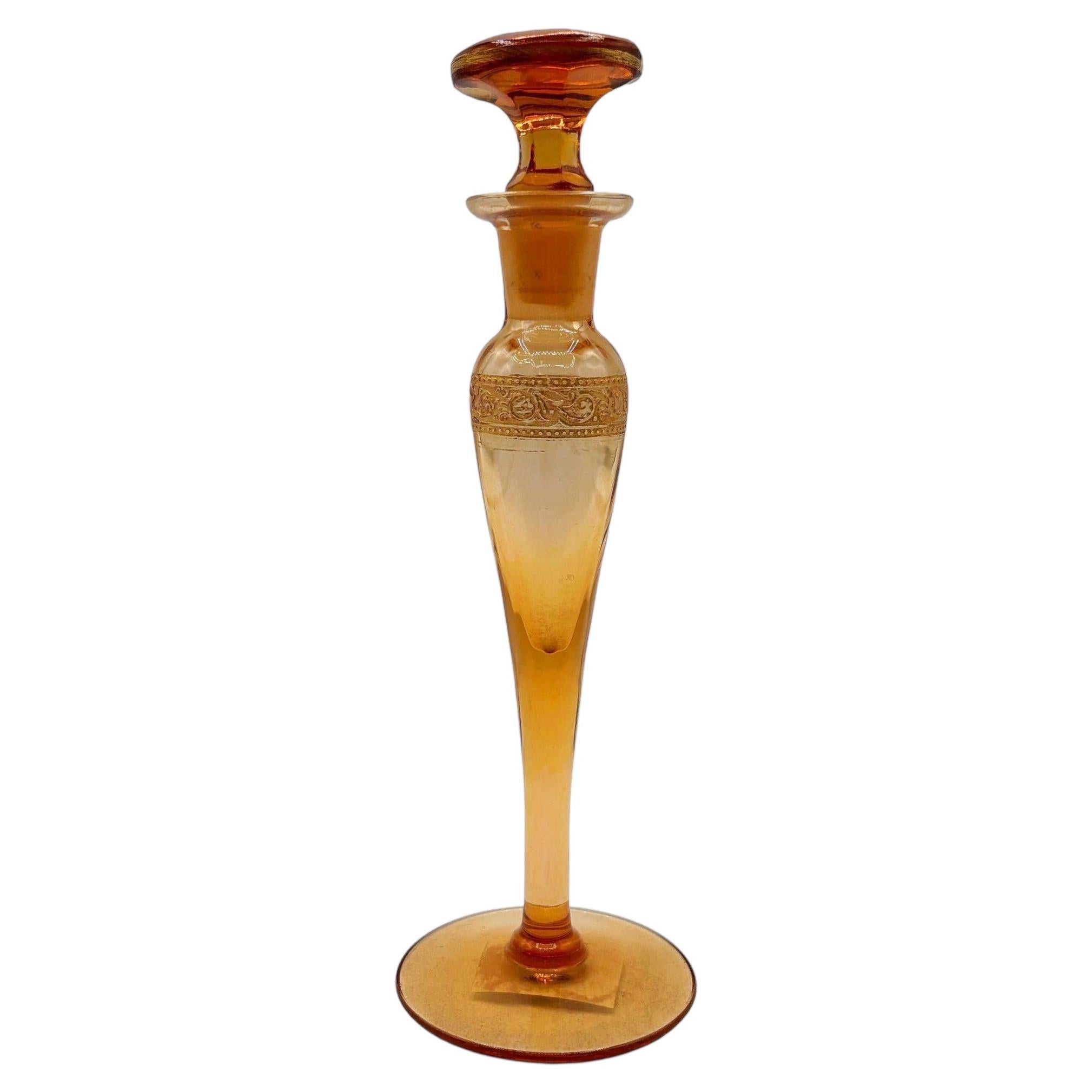 Art Deco Peach Glass Perfume Bottle w/ Stopper by Steuben Aurene for Devilbiss