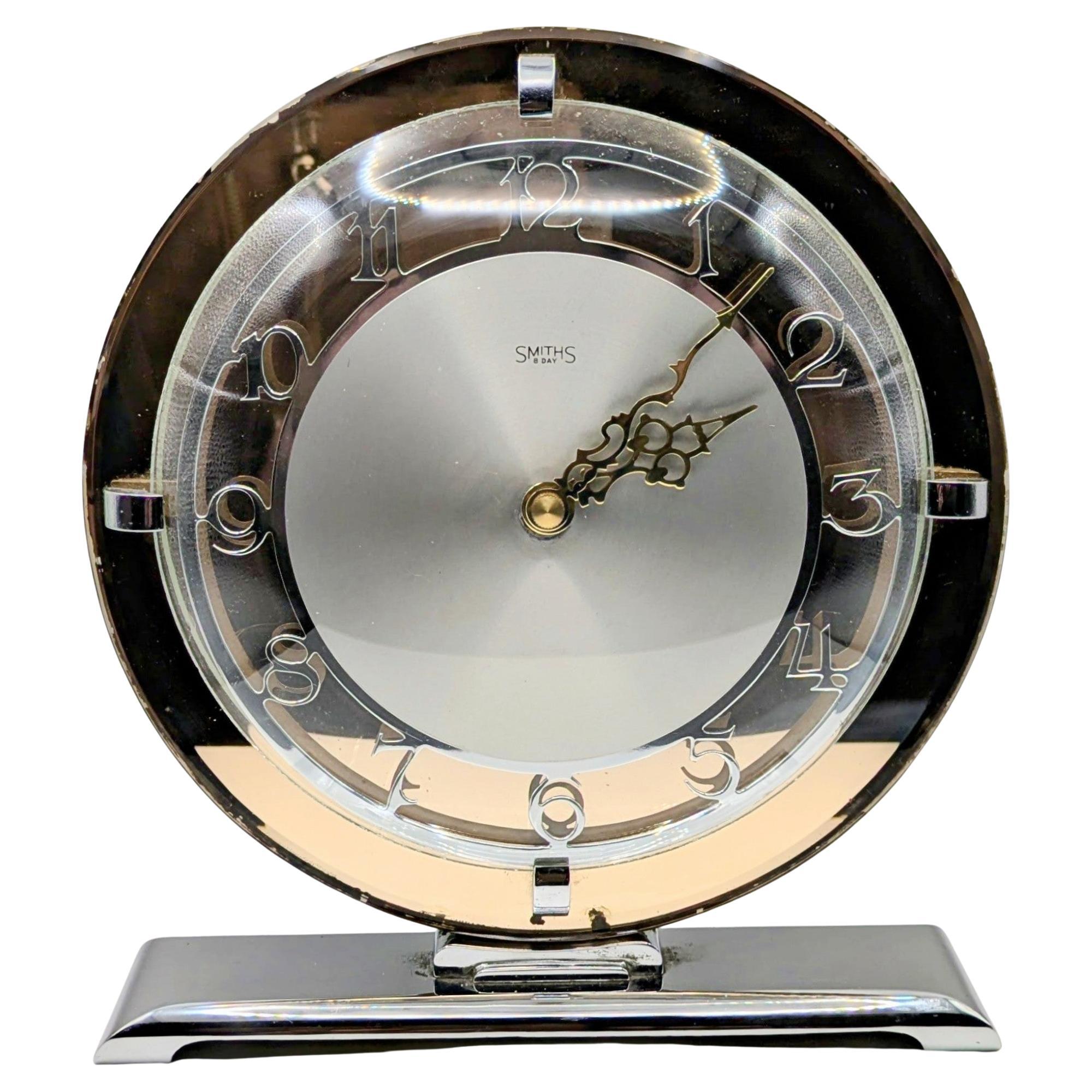 Art Deco Peach Mirror Glass Mantle Clock by Smiths Clock Company, c1930 For Sale