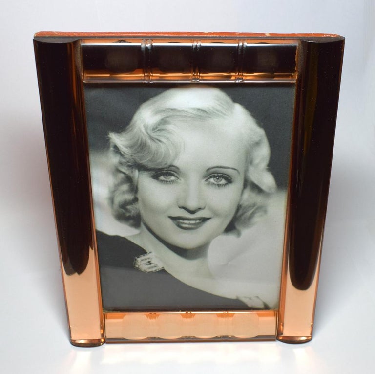Art Deco Peach Mirrored Bevelled Glass Picture Frame, circa 1930 at