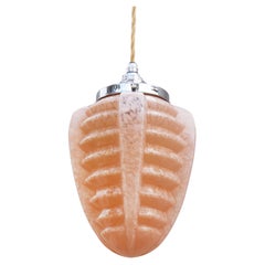 Used Art Deco Peach Pink Clichy Glass Machine Age Pendant Light C1930