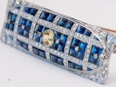 Art Deco Peacock Sapphire and Diamond Brooch in Platinum