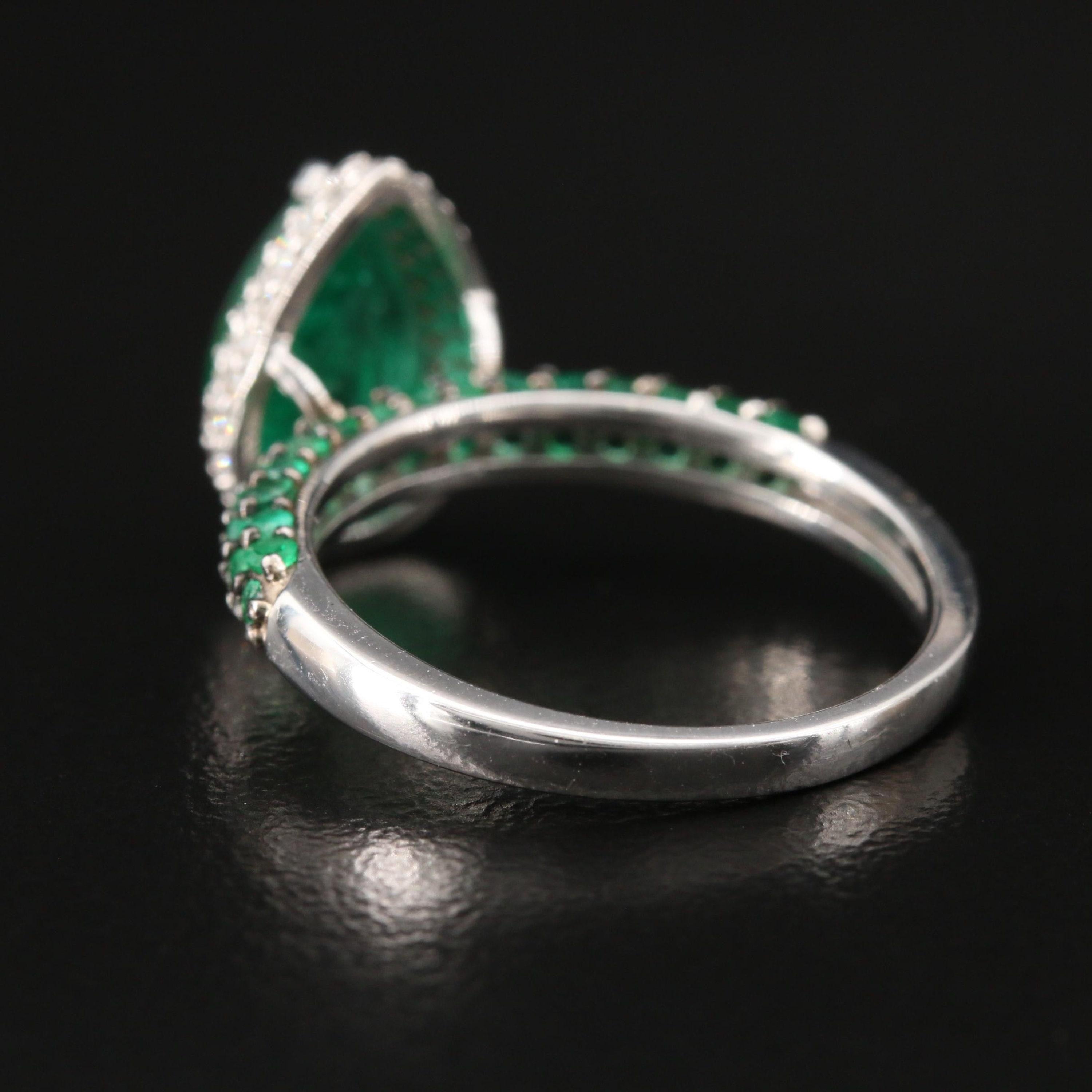 For Sale:  Art Deco Pear Cut 4 Carat Emerald Diamond White Gold Engagement Ring Signet Ring 3