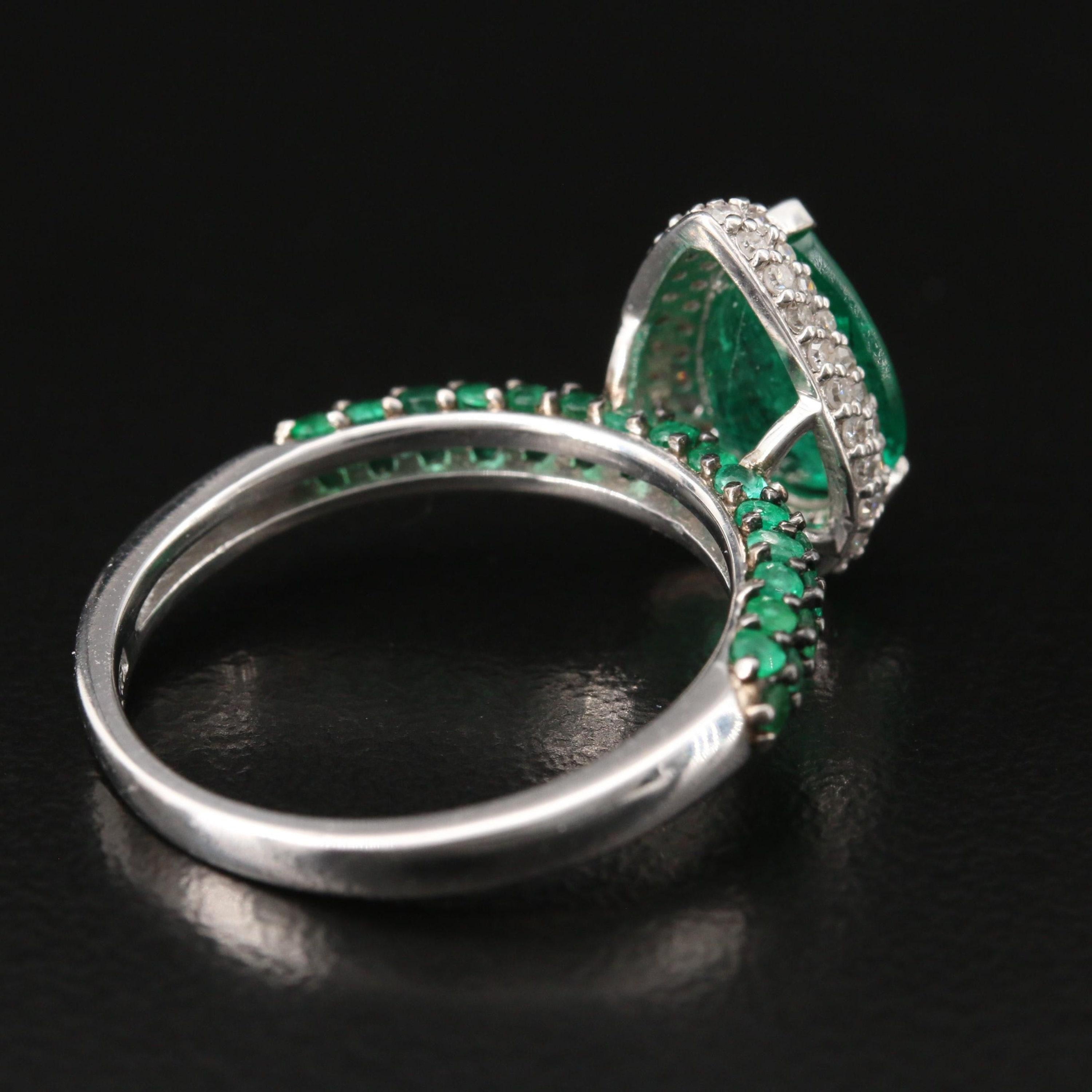 For Sale:  Art Deco Pear Cut 4 Carat Emerald Diamond White Gold Engagement Ring Signet Ring 4