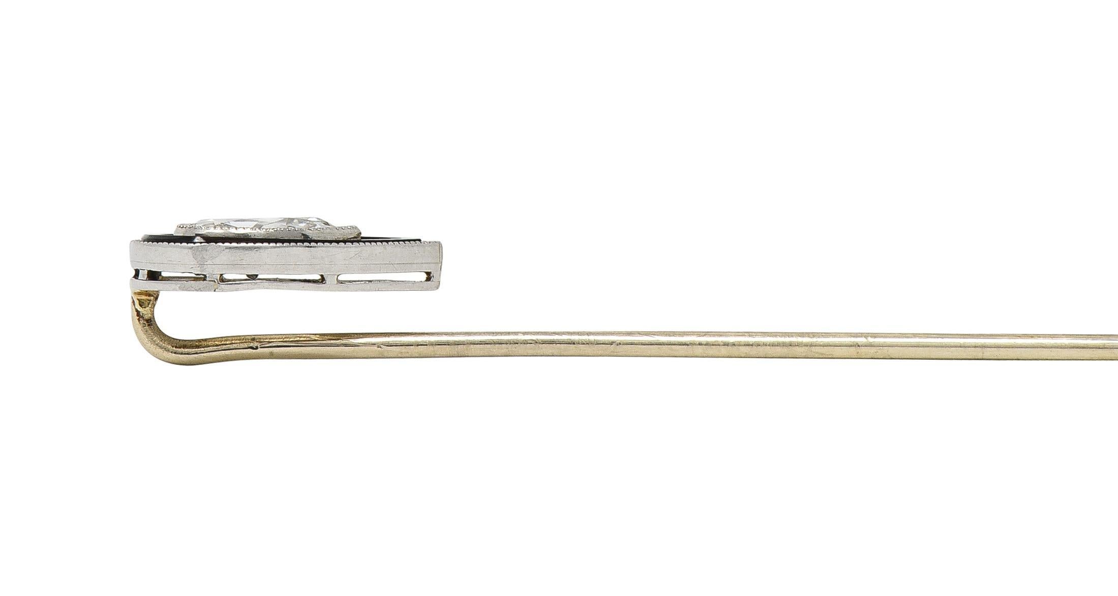 Art Deco Birnenschliff Diamant Onyx Platin Vintage Stickpin (Tropfenschliff) im Angebot