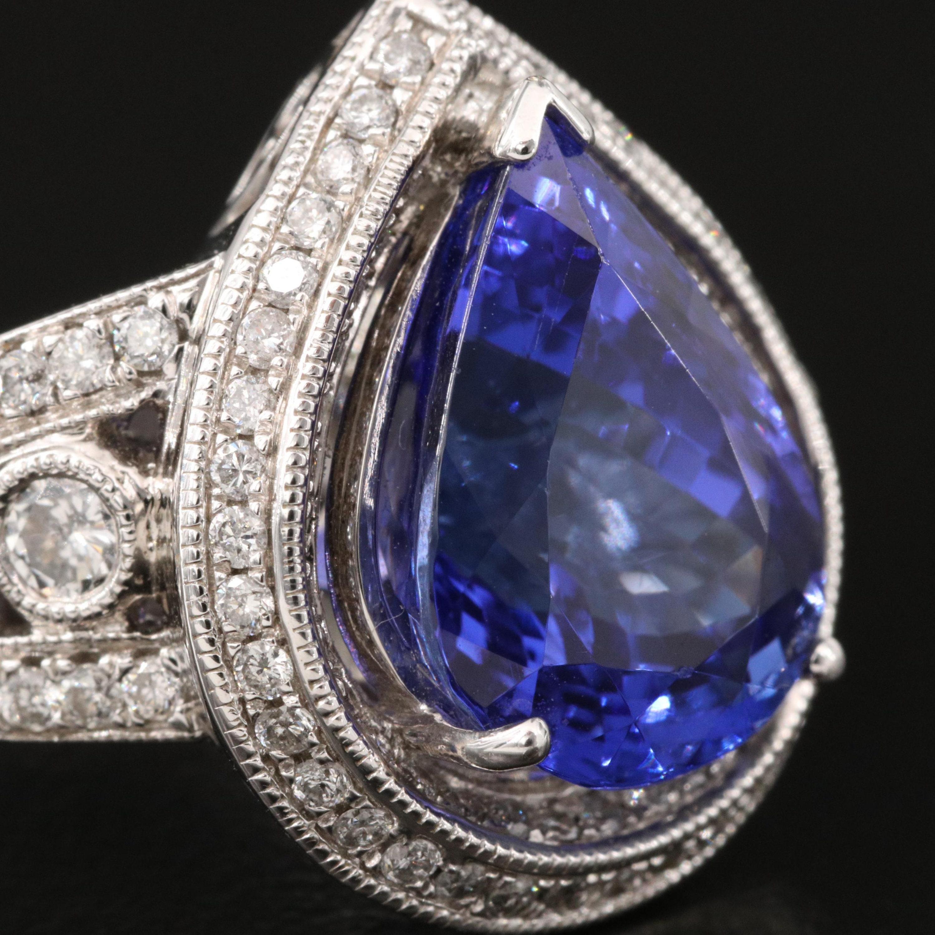 For Sale:  6.7 Carat Art Deco Pear Cut Tanzanite Engagement Ring White Gold Wedding Ring 4