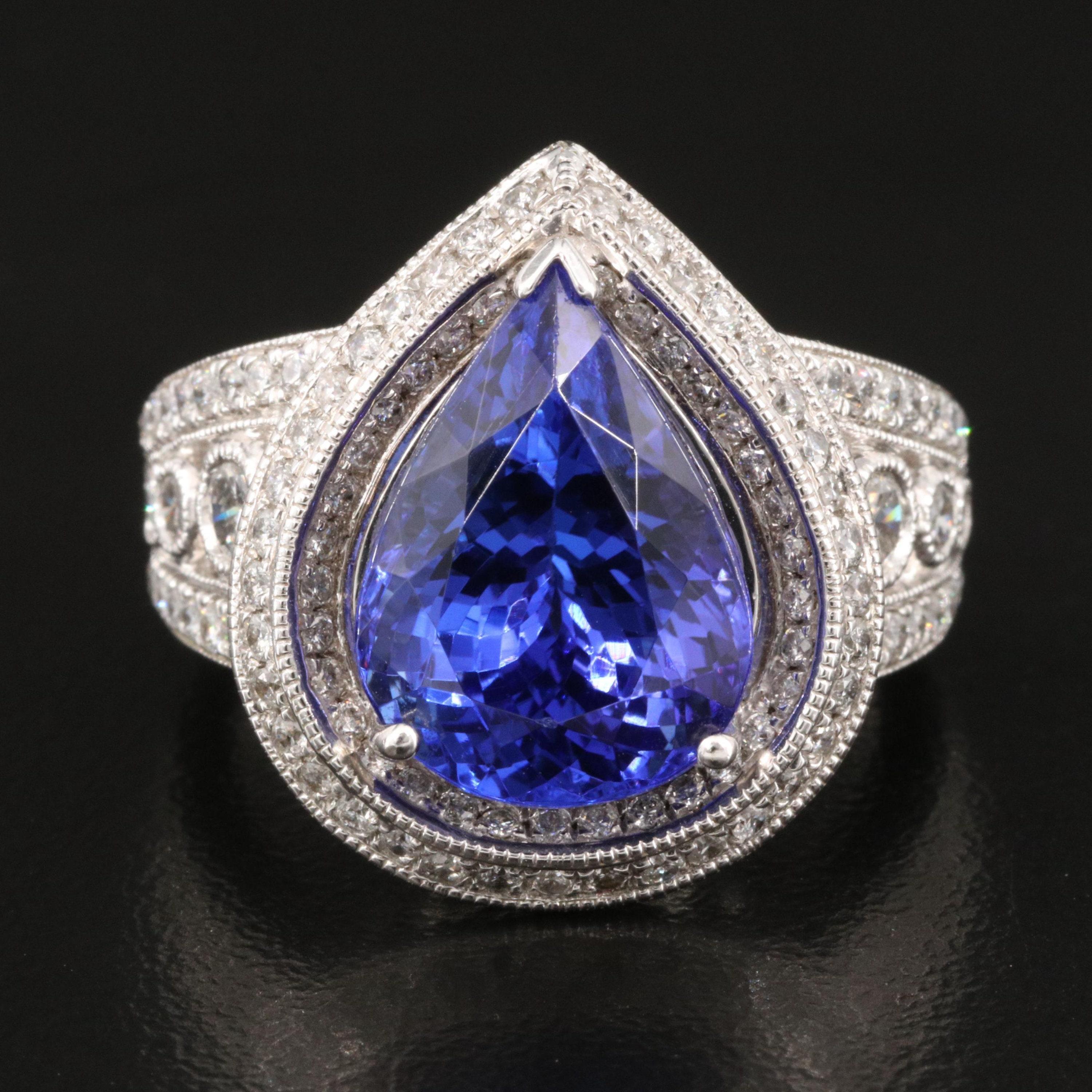 For Sale:  6.7 Carat Art Deco Pear Cut Tanzanite Engagement Ring White Gold Wedding Ring 5