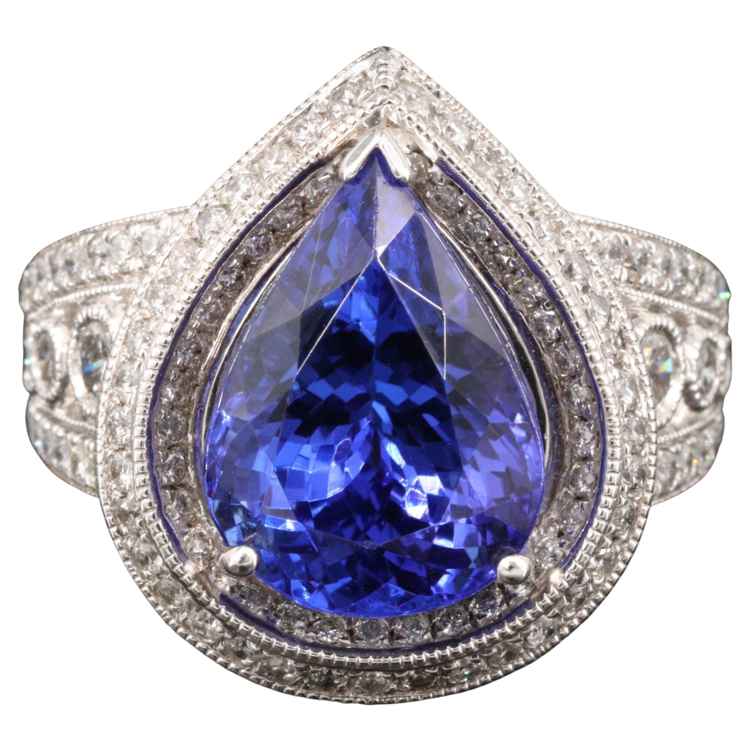For Sale:  6.7 Carat Art Deco Pear Cut Tanzanite Engagement Ring White Gold Wedding Ring