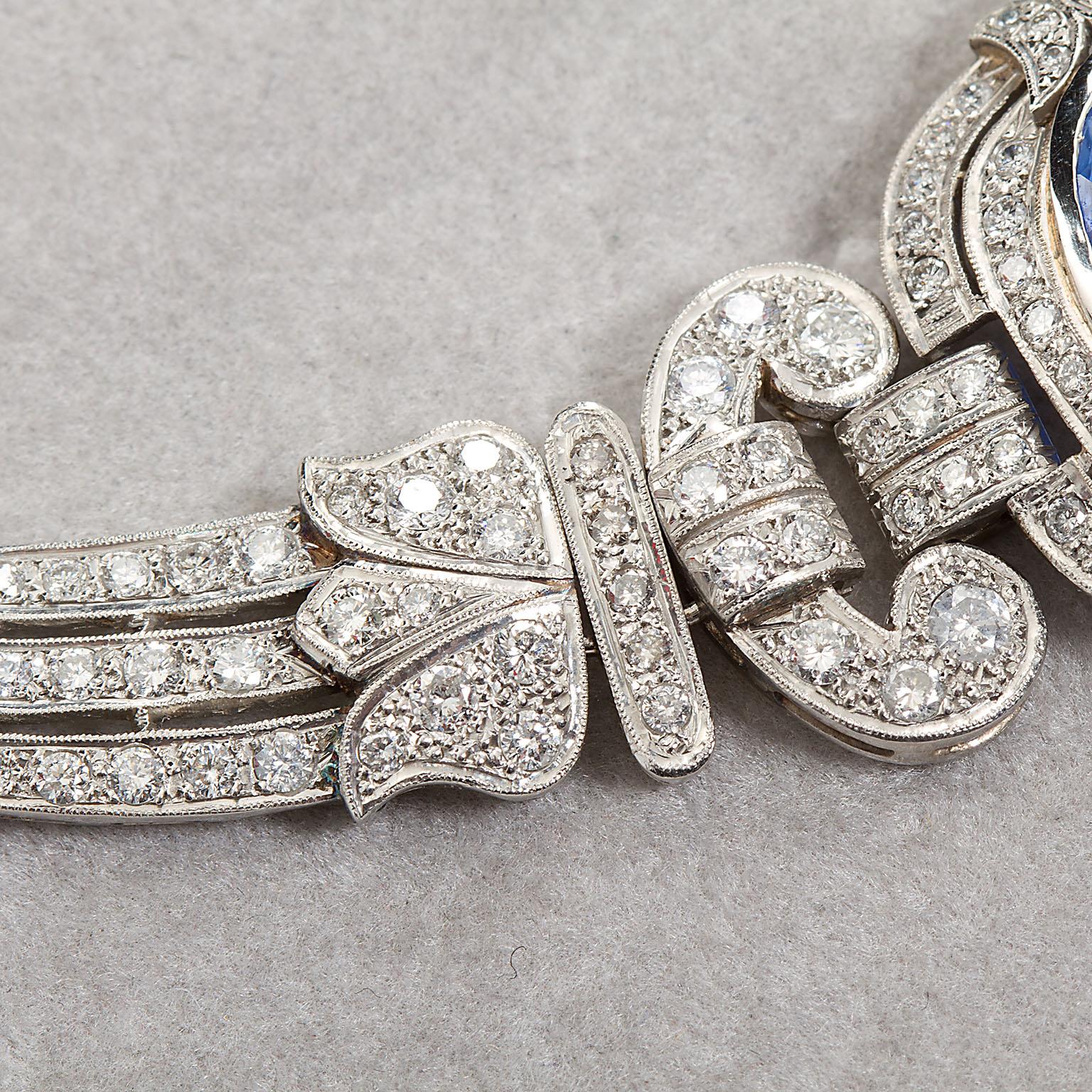 Art Deco Sapphire Diamond Platinum Necklace GIA Cert No Heat 15 Carat 2
