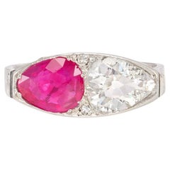 Art Deco Pear-Shaped Ruby and Diamond Ring in Platinum