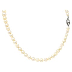 Art Deco Pearl 0.97 Carat Diamond 14 Karat White Gold Strand Necklace