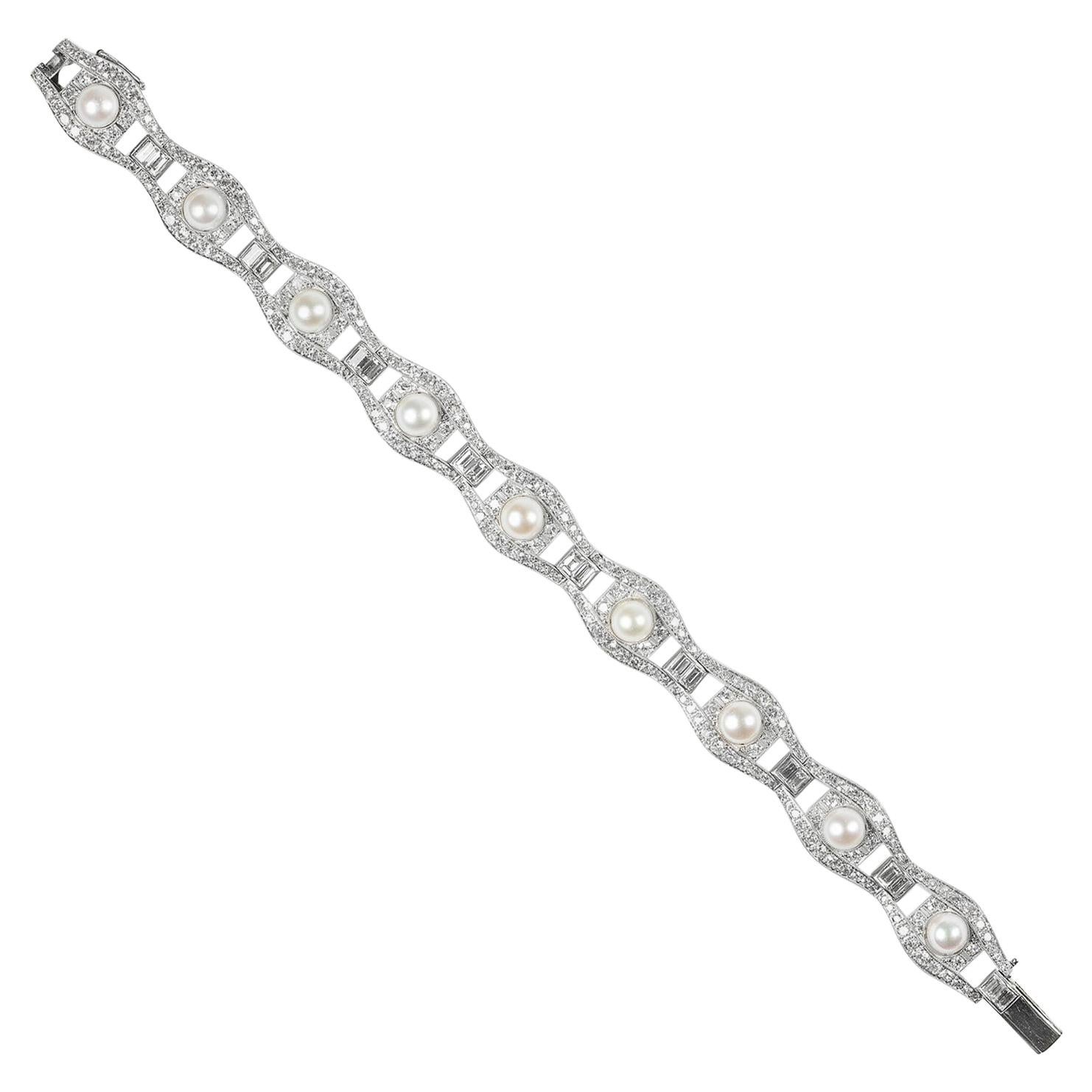 Art Deco Pearl and Diamond Bracelet For Sale