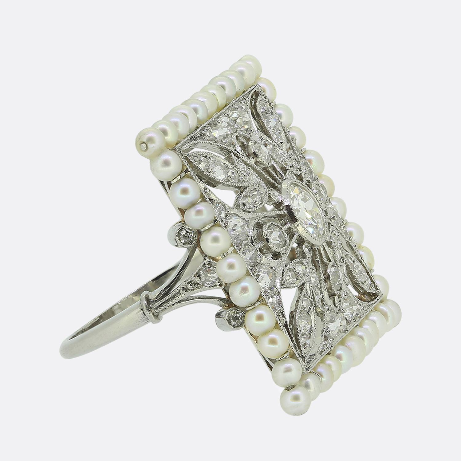 Round Cut Art Deco Pearl and Diamond Dress Ring