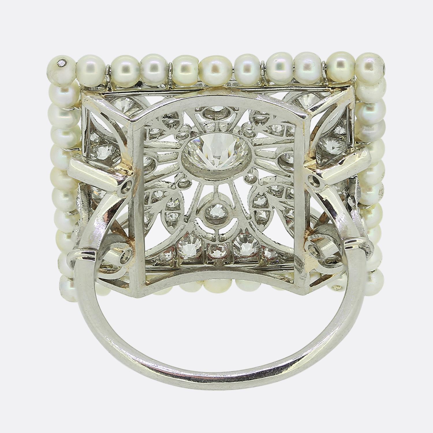 Art Deco Pearl and Diamond Dress Ring In Good Condition In London, GB