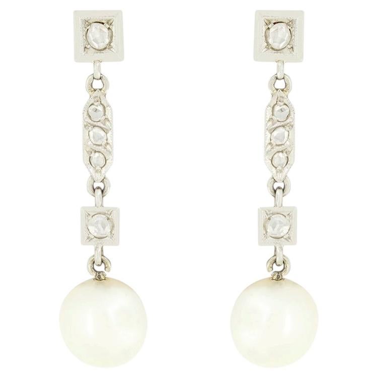 Art Deco Pearl and Diamond Drop Earrings, .c1920s
