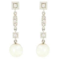 Art Deco Perlen- und Diamant-Tropfenohrringe, um 1920