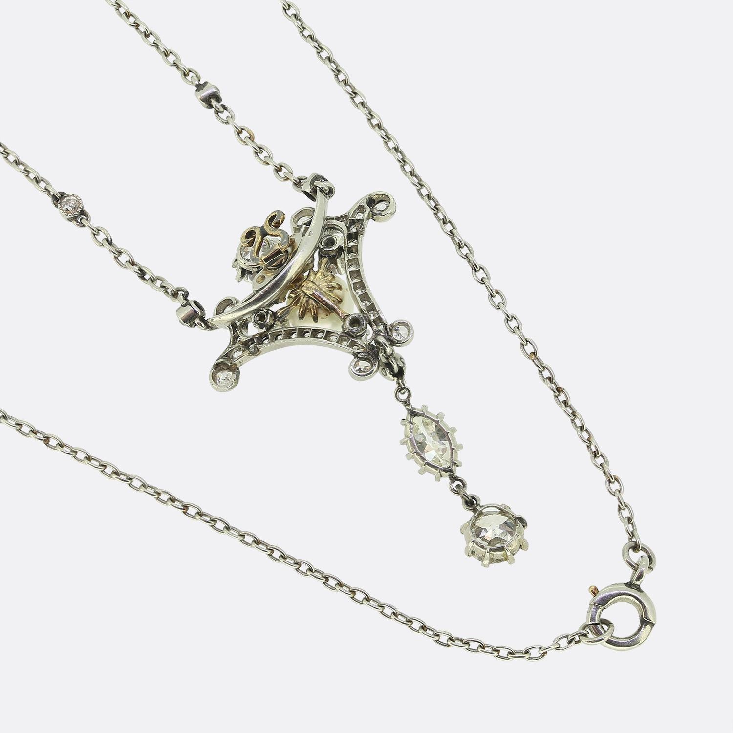Taglio antico europeo Collana Art Déco con perle e diamanti in vendita