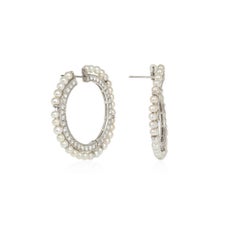 Art Deco pearl and diamond hoop earrings