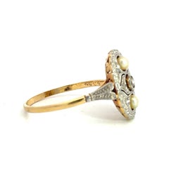 Art Deco Pearl and Diamond Oval Ring