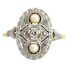 Art Deco Pearl and Diamond Oval Ring