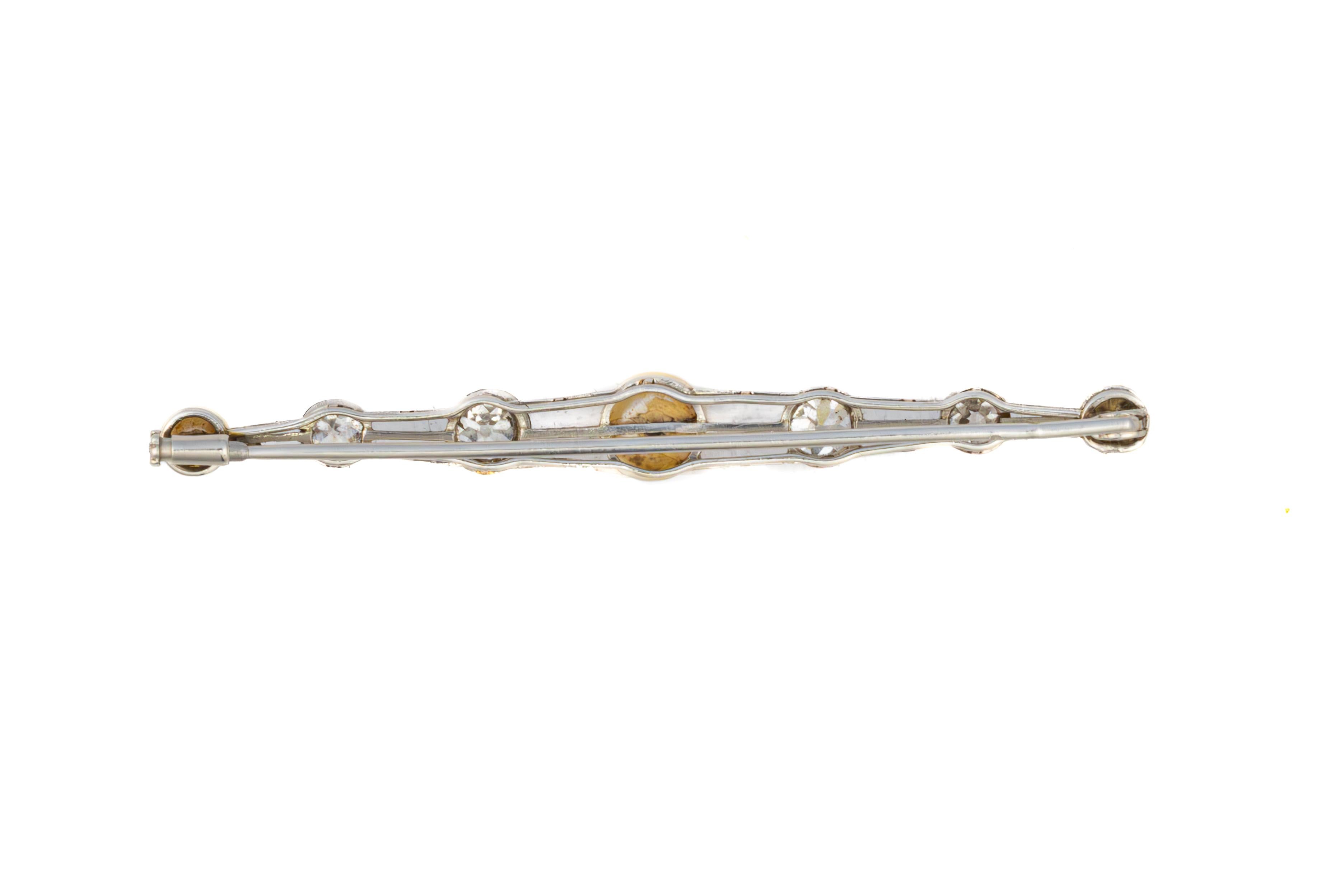 Retro Art Deco Pearl and Diamond Platinum Bar Brooch For Sale