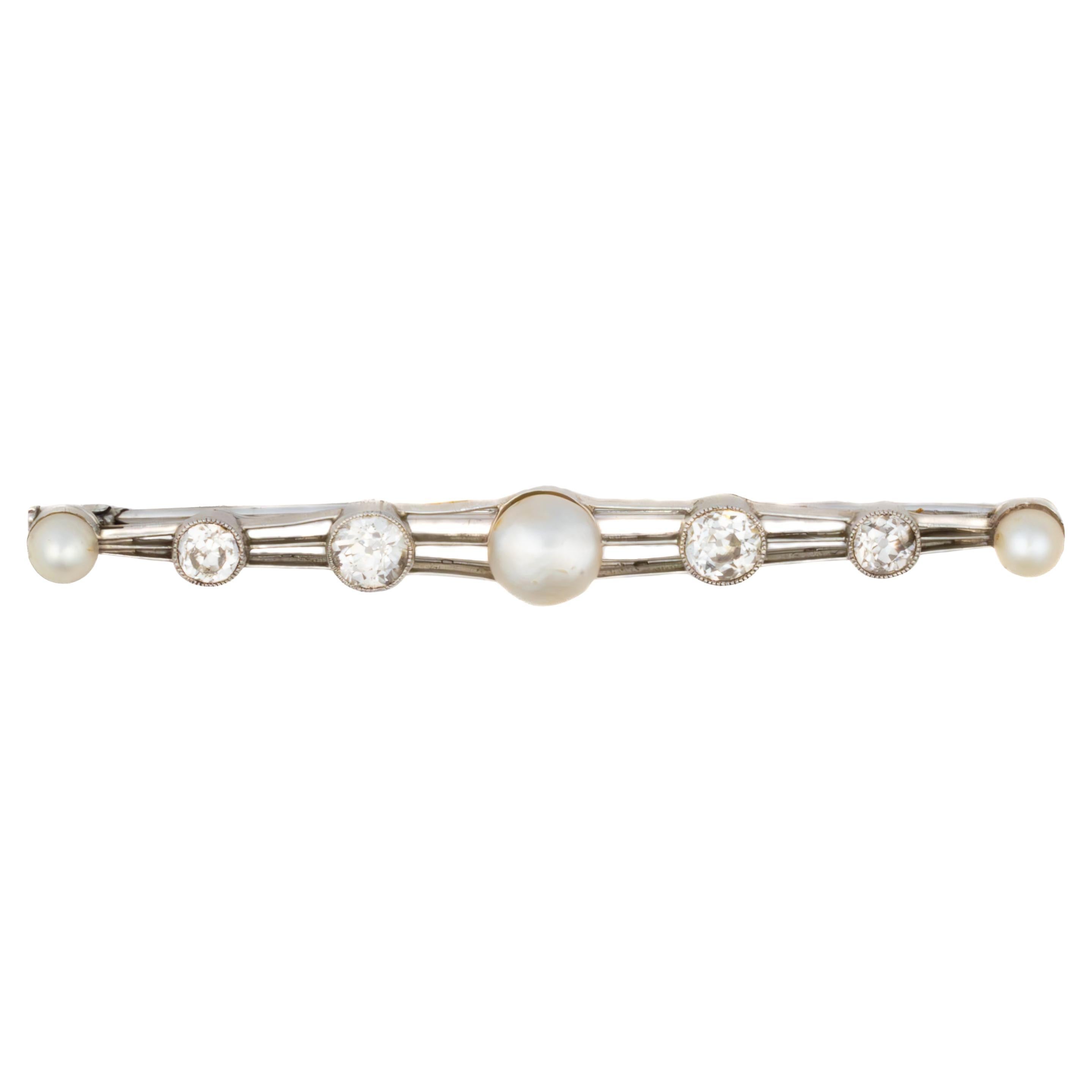 Art Deco Pearl and Diamond Platinum Bar Brooch