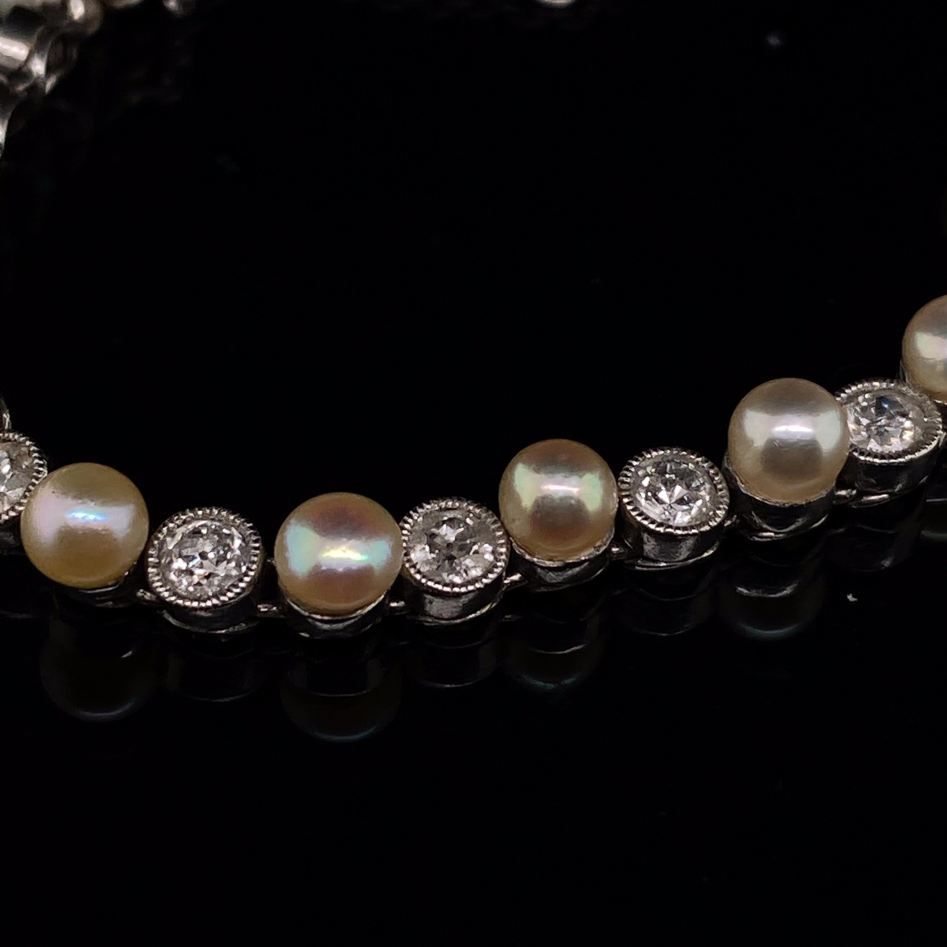 Women's or Men's Art Deco Pearl and Diamond Platinum Bracelet