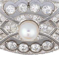 Art Deco Pearl and Diamond Platinum Brooch