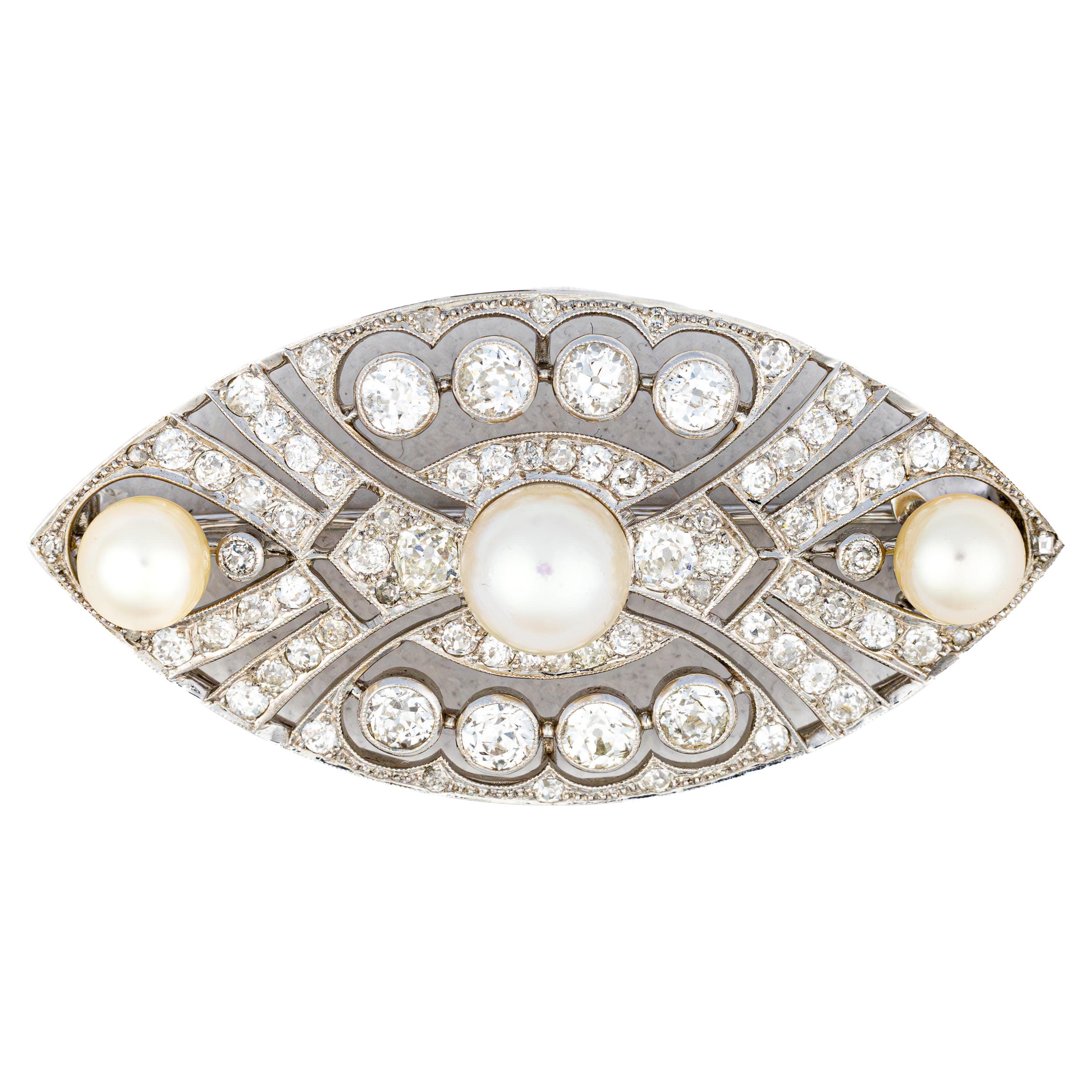 Art Deco Pearl and Diamond Platinum Brooch
