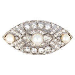 Art Deco Perlen und Diamanten Platin Brosche
